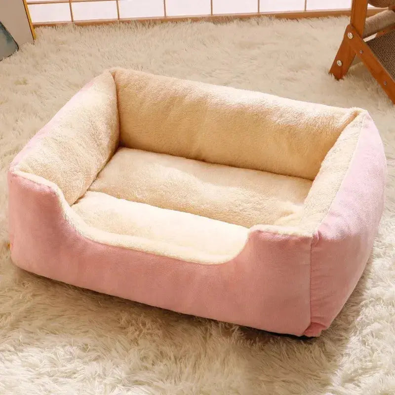 Pawizo | Warm Pet Bed: Cushion Bed for Cats and Dogs | Pink and Beige