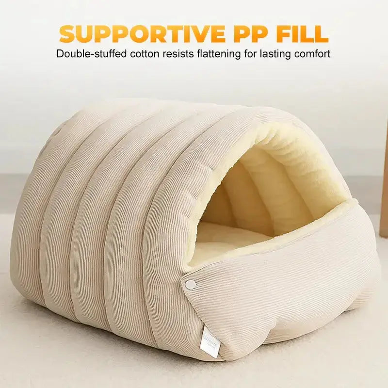 Pawizo: Enclosed Cat Bed | Cozy and Thermal Bed for Cat - Beige