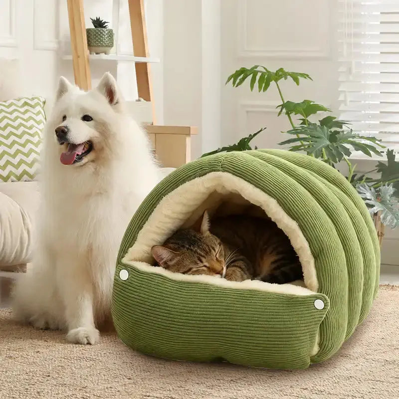 Winter Thermal Plush Cat Bed Winter Warm Enclosed House with Removable Washable Cover for Cats Small Pets Anxiety Relief ﻿ Pawizo