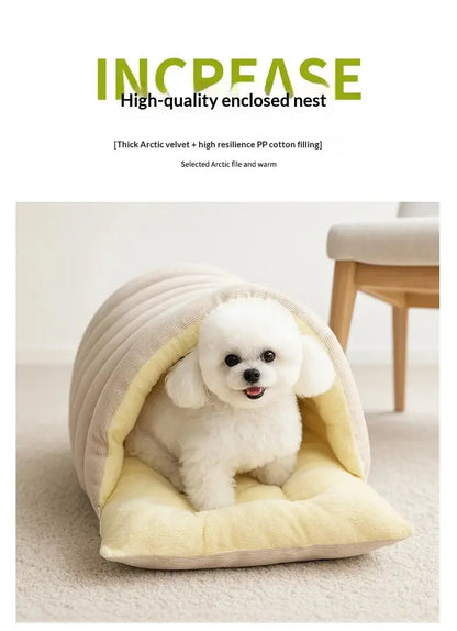 Winter Thermal Plush Cat Bed Winter Warm Enclosed House with Removable Washable Cover for Cats Small Pets Anxiety Relief ﻿ Pawizo