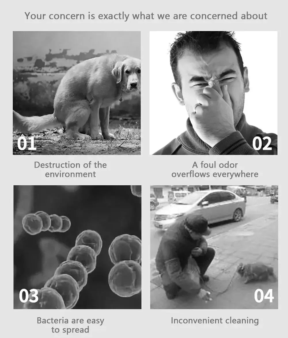 Four panel comic about environmental concerns, odor, bacteria, and cleaning.